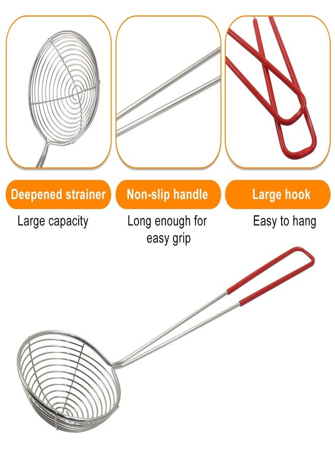 BokWin 6 Pieces Stainless Steel Hot Pot Strainer Scoops, 2.5 Inch Mini Spider Skimmer Ladle with Handle, Slotted Scoop with Wire Mesh for Boba Pearls, Pasta, Tortellini, Meatball and Cooking (Red) - Image 3
