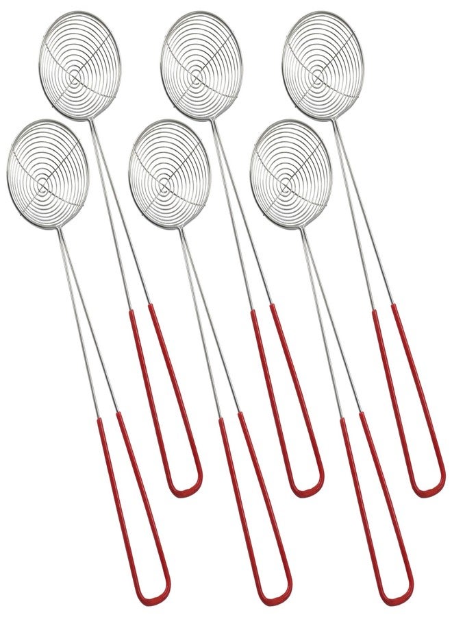 BokWin 6 Pieces Stainless Steel Hot Pot Strainer Scoops, 2.5 Inch Mini Spider Skimmer Ladle with Handle, Slotted Scoop with Wire Mesh for Boba Pearls, Pasta, Tortellini, Meatball and Cooking (Red) - Image 1