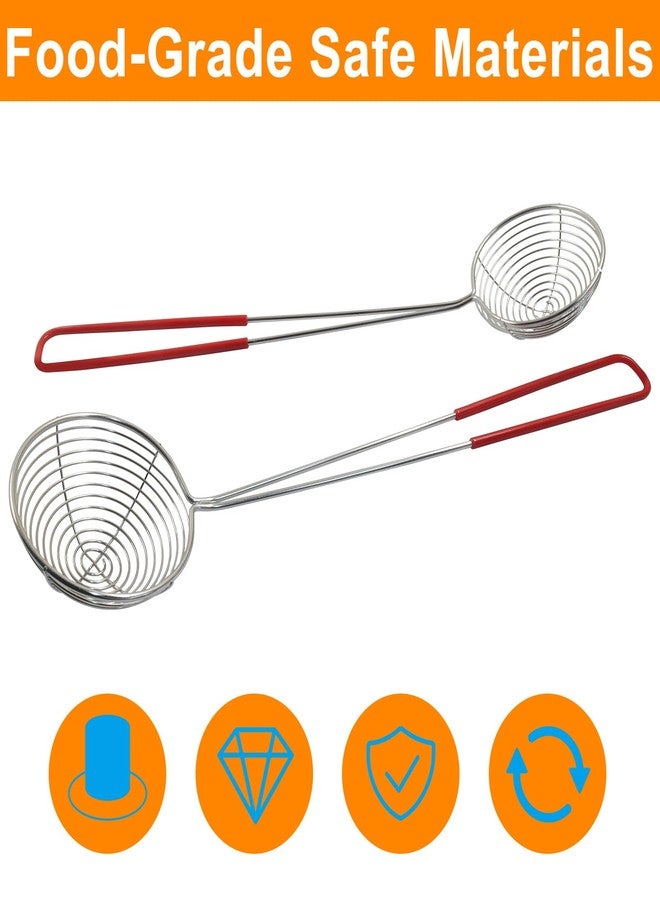 BokWin 6 Pieces Stainless Steel Hot Pot Strainer Scoops, 2.5 Inch Mini Spider Skimmer Ladle with Handle, Slotted Scoop with Wire Mesh for Boba Pearls, Pasta, Tortellini, Meatball and Cooking (Red) - Image 4