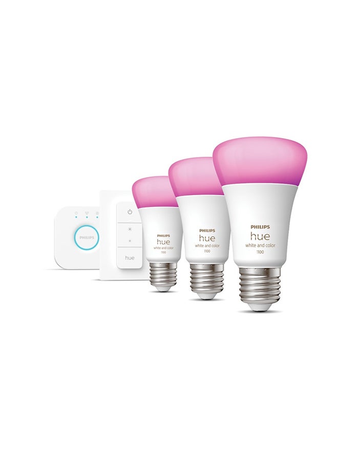 Philips Hue White & Colour Ambiance Starter Set with E27 Bulbs Pack of 2 (1100), Smart Button + Hue Bridge, Test Winner Stiftung Warentest (01/2024), 16 Million Colours Controllable by Voice and App Multi color - Image 2