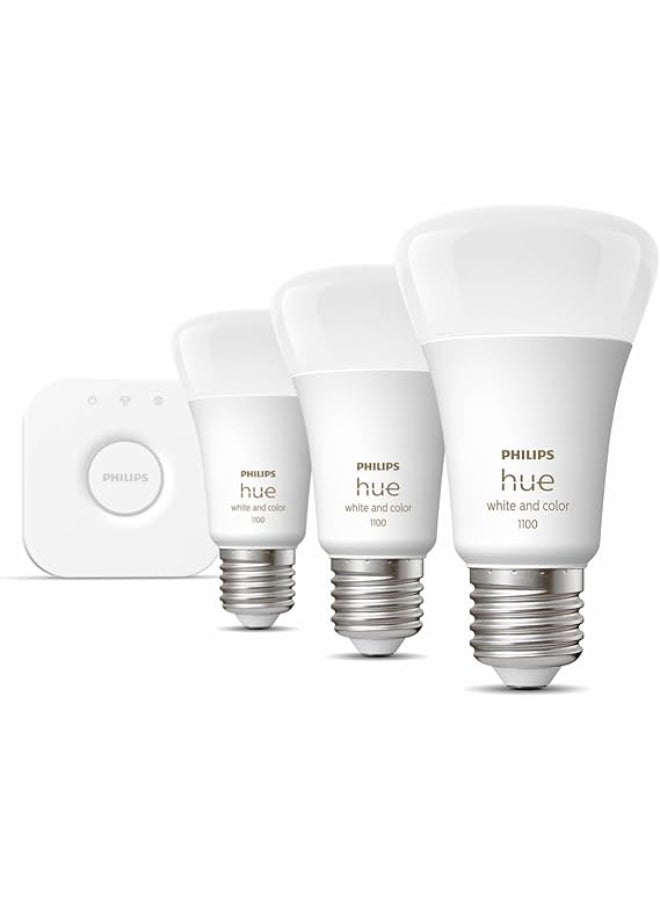 Philips Hue White & Colour Ambiance Starter Set with E27 Bulbs Pack of 2 (1100), Smart Button + Hue Bridge, Test Winner Stiftung Warentest (01/2024), 16 Million Colours Controllable by Voice and App Multi color - Image 4