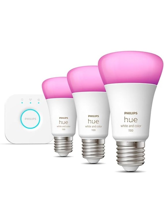 Philips Hue White & Colour Ambiance Starter Set with E27 Bulbs Pack of 2 (1100), Smart Button + Hue Bridge, Test Winner Stiftung Warentest (01/2024), 16 Million Colours Controllable by Voice and App Multi color - Image 3