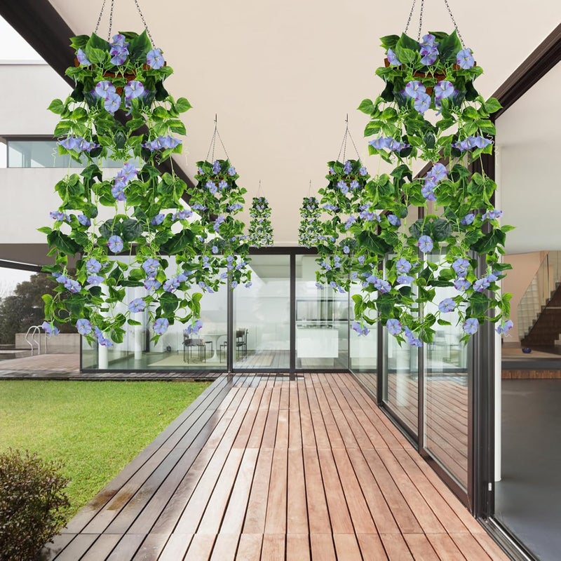 AirSun Artificial Morning Glory Flower Vines, 2pcs 15Feet Hanging Plants Silk Garland Fake Green Plant Home Garden Wall Fence Indoor Outdoor Wedding Birthday Decor (Purple Blue) - Image 5