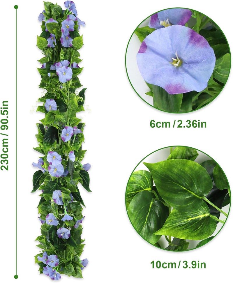 AirSun Artificial Morning Glory Flower Vines, 2pcs 15Feet Hanging Plants Silk Garland Fake Green Plant Home Garden Wall Fence Indoor Outdoor Wedding Birthday Decor (Purple Blue) - Image 2