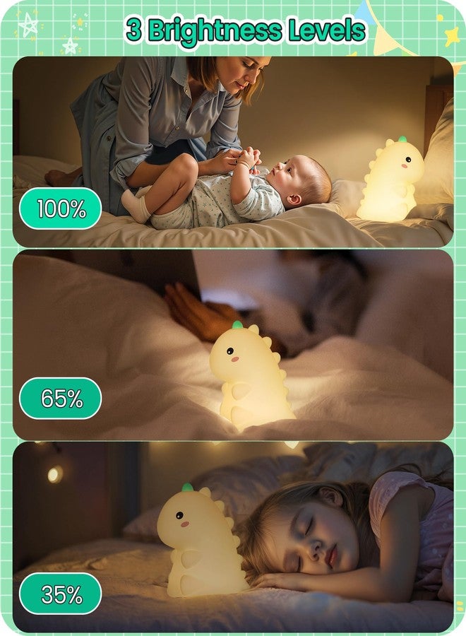 GOEBLESON Dinosaur Night Light for Kids, 3 Brightness Levels Dimmable Silicone Nursery Nightlight, Rechargeable Squishy LED Lamp, Bedside Touch Light for Breastfeeding Toddler Baby, Mother's Day Gifts - Image 3