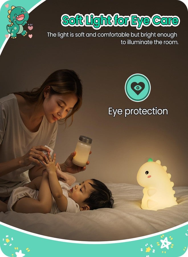 GOEBLESON Dinosaur Night Light for Kids, 3 Brightness Levels Dimmable Silicone Nursery Nightlight, Rechargeable Squishy LED Lamp, Bedside Touch Light for Breastfeeding Toddler Baby, Mother's Day Gifts - Image 4