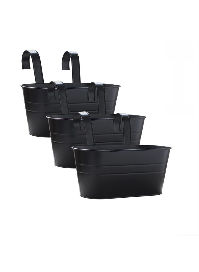 3 قطع من أواني الزهور المعلقة الجميلة للسور الخارجي أو السياج - أواني زراعة خارجية أنيقة لأي شرفة أو رواق أو سطح - مثالية لزراعة الأعشاب الطازجة (اللون: أسود)