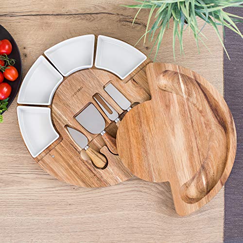 ChefSofi Charcuterie Board Set and Cheese Serving Platter - Made from Acacia Wood - US Patented 13 inch Cheese Board and Knife Set for Entertaining and Serving - 4 Knives and 4 Bowls - Image 2