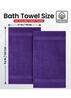 Infinitee Xclusives Premium Bath Towels Set Pack of 4-100% Ring Spun Cotton Towels - Purple Bath Towels 68cm x 137cm - Soft Feel, Quick Dry, Highly Absorbent Durable Towels, Perfect for Daily Use by Infinitee Xclusives  - Image 4