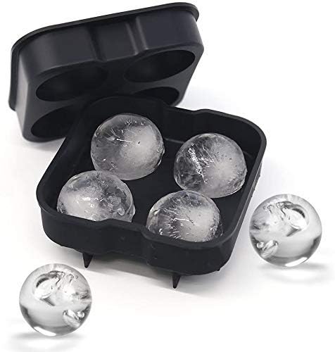 DIKSUL Ice Cube Trays Silicone Sphere Ice Ball Maker with Lid and Large Square Ice Cube Molds for Whiskey 4 Slot Wiskey Ball Silicone Whisky Ball Ice Cube Tray Multicolor - Image 1