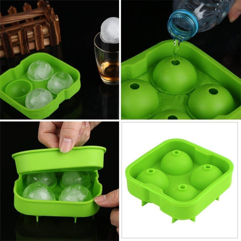DIKSUL Ice Cube Trays Silicone Sphere Ice Ball Maker with Lid and Large Square Ice Cube Molds for Whiskey 4 Slot Wiskey Ball Silicone Whisky Ball Ice Cube Tray Multicolor - Image 4