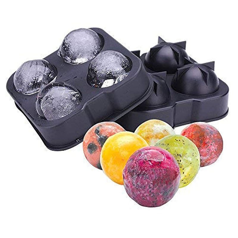 DIKSUL Ice Cube Trays Silicone Sphere Ice Ball Maker with Lid and Large Square Ice Cube Molds for Whiskey 4 Slot Wiskey Ball Silicone Whisky Ball Ice Cube Tray Multicolor - Image 3