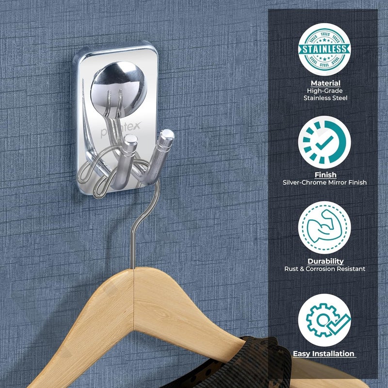 Plantex Robe Hook/Hanging Hooks for Bathroom/Hooks for Wall/Bathroom Accessories - (Metro, Chrome) - Image 2