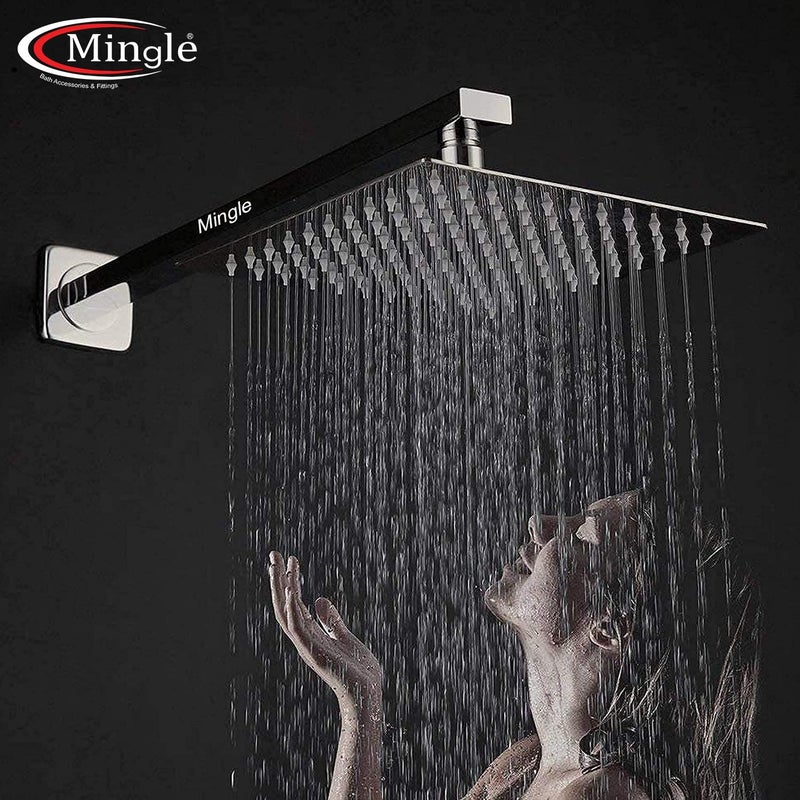MINGLE Mirror Stainless Steel 304 Round Ultra Slim High Pressure Rainfall Shower Head for bathroom With Arm Shower (Pack of 1) (8 * 8_12INCH) - Image 5