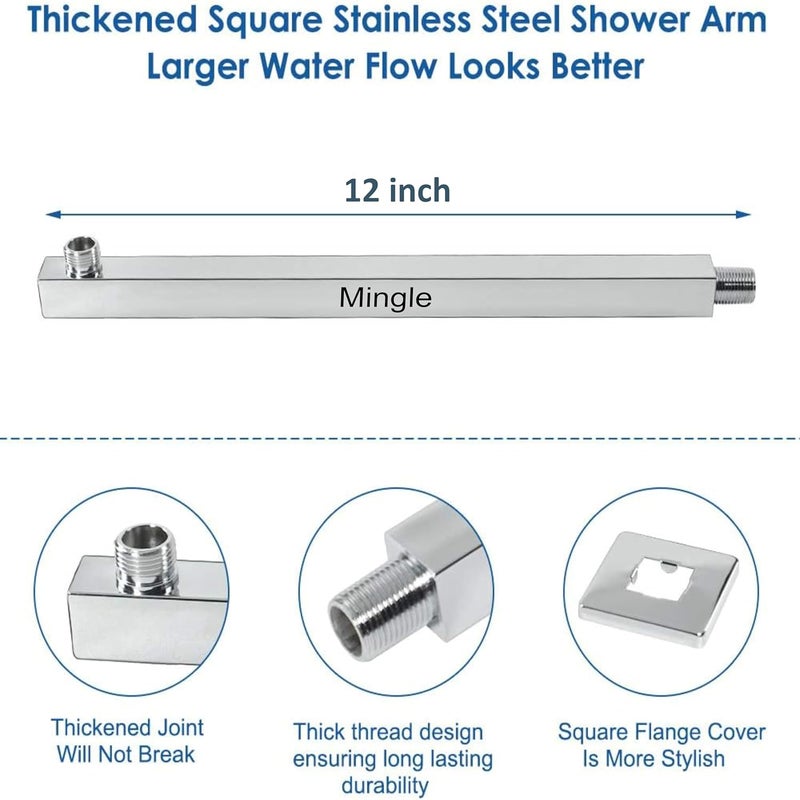 MINGLE Mirror Stainless Steel 304 Round Ultra Slim High Pressure Rainfall Shower Head for bathroom With Arm Shower (Pack of 1) (8 * 8_12INCH) - Image 2