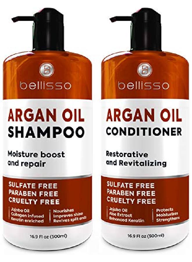 BELLISSO Moroccan ​Argan Oil Shampoo And Conditioner Set Sulfate Free Deep Nourishing Hair Products For Men And Women For Normal Oily Curly Dry Damaged Colored And Keratin Treated Hair - Image 2