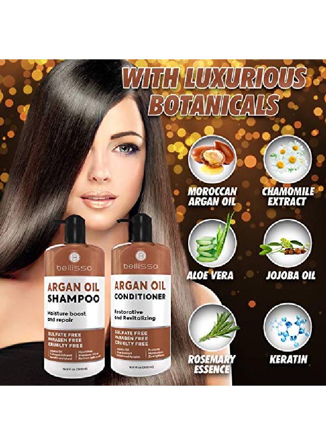 BELLISSO Moroccan ​Argan Oil Shampoo And Conditioner Set Sulfate Free Deep Nourishing Hair Products For Men And Women For Normal Oily Curly Dry Damaged Colored And Keratin Treated Hair - Image 3