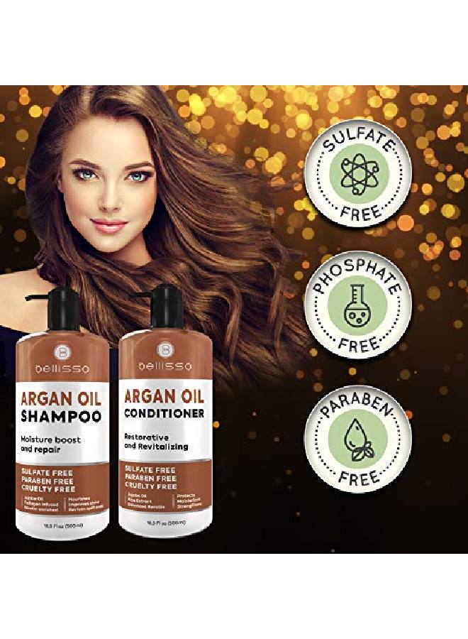 BELLISSO Moroccan ​Argan Oil Shampoo And Conditioner Set Sulfate Free Deep Nourishing Hair Products For Men And Women For Normal Oily Curly Dry Damaged Colored And Keratin Treated Hair - Image 5