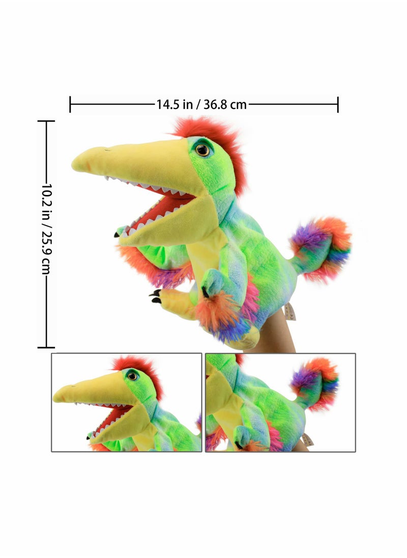 KASTWAVE - Dinosaur Hand Puppets, Tail Feather Dragon Jurassic World Stuffed Animal   Soft Plush Toy, Open Movable Mouth Finger Gift, Birthday Gifts for Kids, Creative Role Play - Image 1