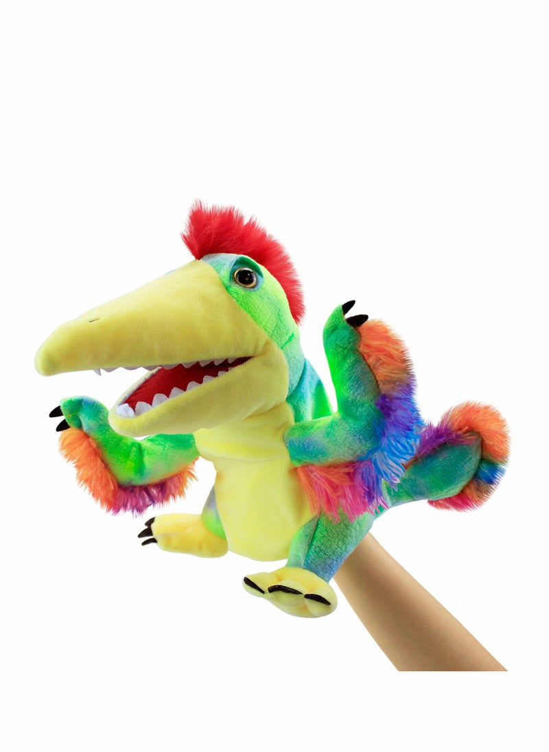 KASTWAVE - Dinosaur Hand Puppets, Tail Feather Dragon Jurassic World Stuffed Animal   Soft Plush Toy, Open Movable Mouth Finger Gift, Birthday Gifts for Kids, Creative Role Play - Image 1