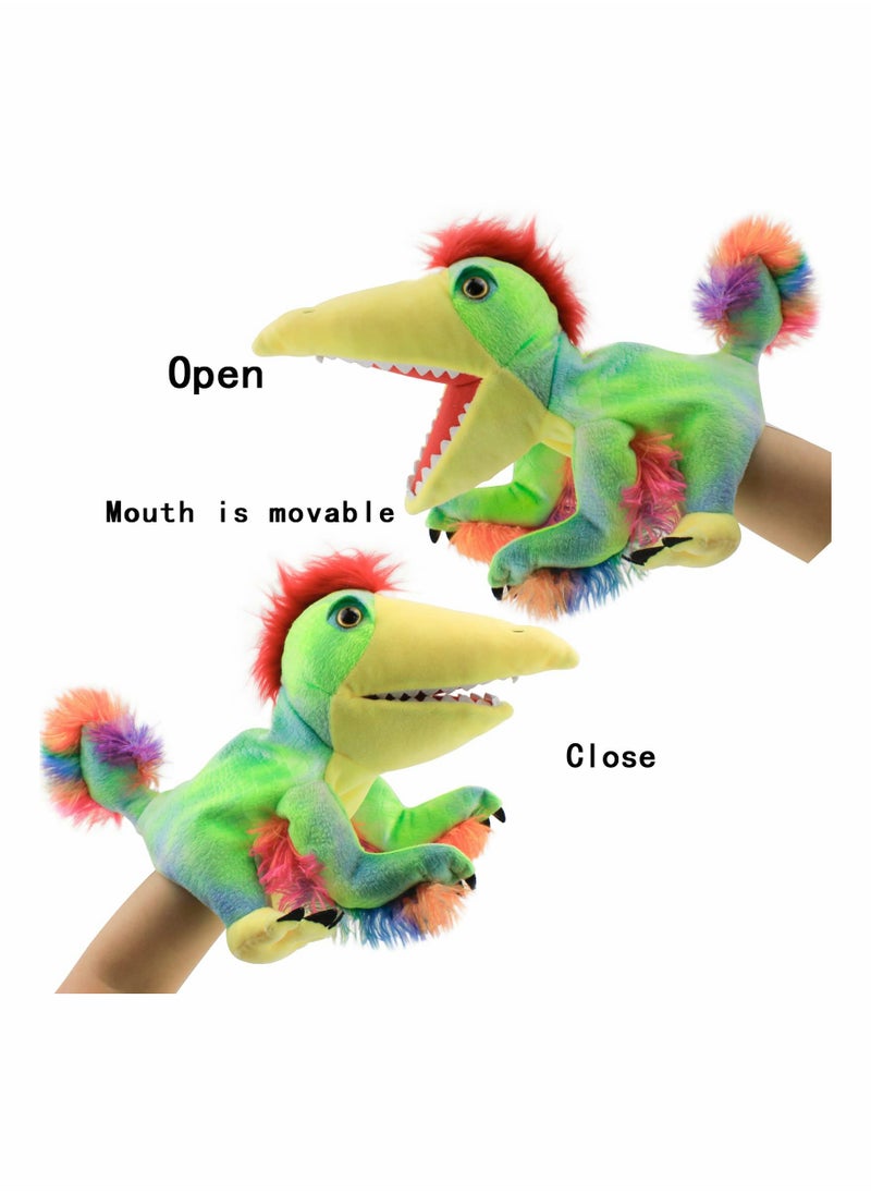 KASTWAVE - Dinosaur Hand Puppets, Tail Feather Dragon Jurassic World Stuffed Animal   Soft Plush Toy, Open Movable Mouth Finger Gift, Birthday Gifts for Kids, Creative Role Play - Image 1