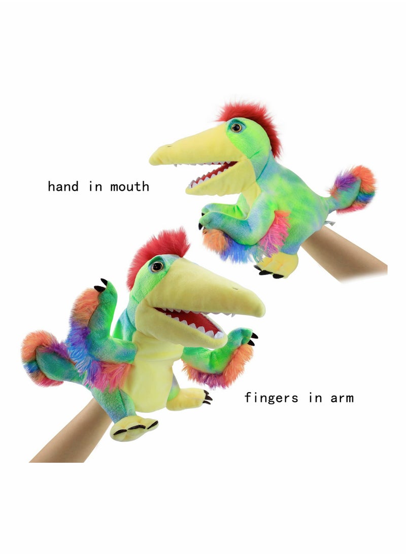 KASTWAVE - Dinosaur Hand Puppets, Tail Feather Dragon Jurassic World Stuffed Animal   Soft Plush Toy, Open Movable Mouth Finger Gift, Birthday Gifts for Kids, Creative Role Play - Image 1