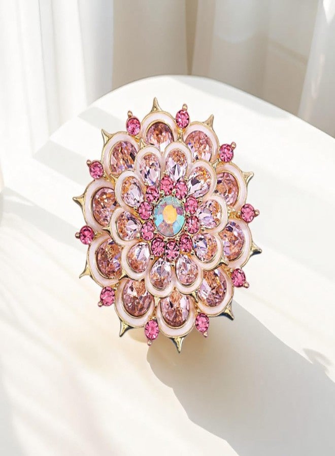 MarveBard Rhinestone Crystal Flower Brooch Pin Sparkling Large Crystal Sunflower Brooch Vintage Floral Lapel Pins Rhinestone Flower Bouquet Broochs Rose Snowflake Broochs Wedding Bridal Dress Jewelry for Women - Image 2