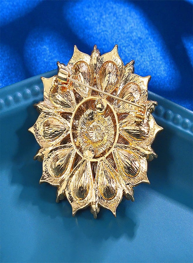 MarveBard Rhinestone Crystal Flower Brooch Pin Sparkling Large Crystal Sunflower Brooch Vintage Floral Lapel Pins Rhinestone Flower Bouquet Broochs Rose Snowflake Broochs Wedding Bridal Dress Jewelry for Women - Image 4