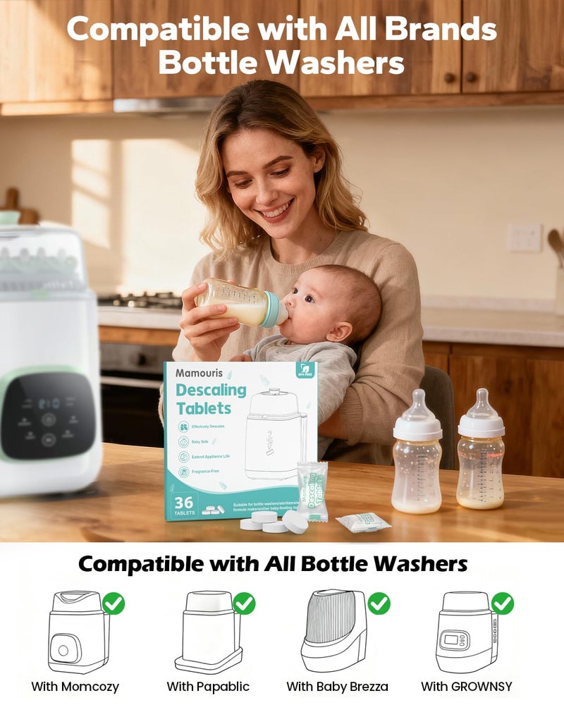 Mamouris Descaling Tablets 36 Count: for Momcozy Baby Brezza Grownsy Papablic Bottle Washers, Detergent Washing Tablets for All Brands Baby Bottle Washer Machine Warmer Sterilizers Formula Maker - Image 3
