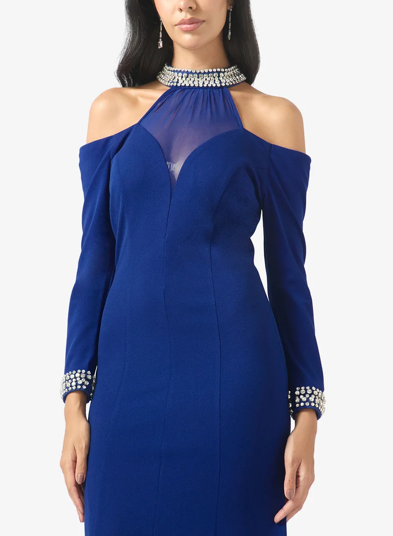 Akadia Fashion  Crystal Tulle Neck Panels Dress for Women | Best Price UAE
