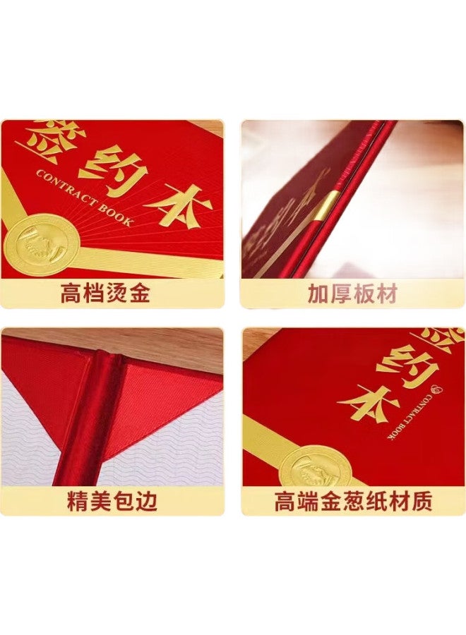 Tianshun A4 High-Quality Signing Ceremony Notebook, Red With Gold Foil, Thickened Leather Cover, Double-Sided Document Folder, Contract Book, Business Activity Cooperation Agreement Folder, Signing Book, A403 - Image 3