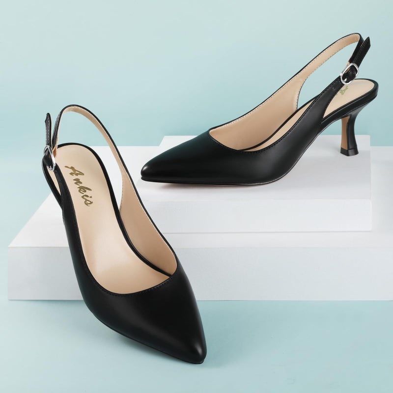 Ankis Slingback Heels for Women Closed Toe Women's Pumps Kitten Heel Wedding Party Casual Dress Shoes - Image 3