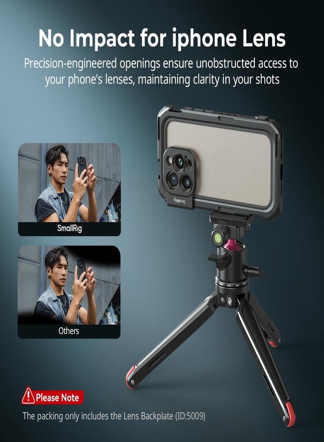 SmallRig 17mm Threaded Lens Backplate for iPhone 16 Series Cage, Quick Release Phone Lens Mount Adapter, for iPhone 16 Pro Max Cage 5006/16 Pro Cage 5008, Unaffected Wide Angle Shots - 5009 - Image 4