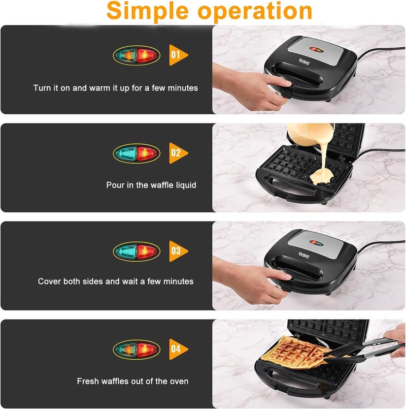 yashe Waffle Maker, 750W Electric Non-Stick Waffle Iron Machine, Dual Belgian Waffle Machine, Automatic Temperature Control, Cool Touch Handle - Image 3
