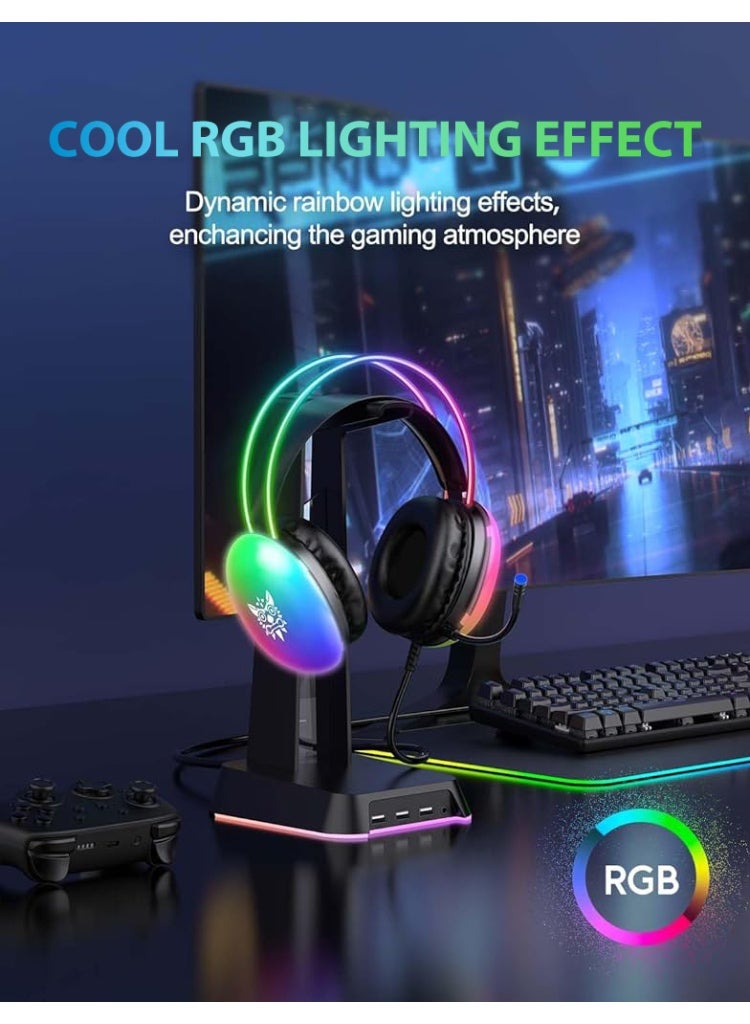 HASTHIP® Gaming Headset, Rgb Gaming Headset Wireless, with Mic and Stereo Surround Sound Rgb over Ear Headphones, Over Ear Headphones for Pc, Ps4, Ps5, Switch, Laptop, Mobile, Mac - Image 2