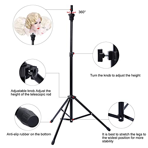 Qtavia Reinforced Wig Stand Tripod Mannequin Head Stand, Adjustable Holder for Cosmetology Hairdressing Training - Image 5