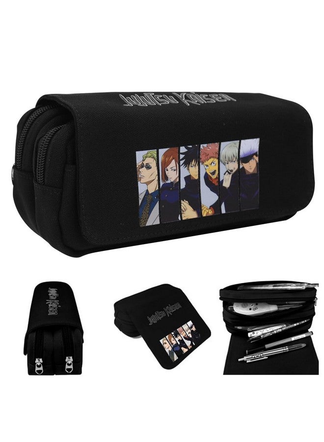 Fancyku Jujutsu Kaisen Polyester Pencil Case, Anime Pencil Pouch, Cartoon Prints Pen Pouch, Large Capacity Pu Pencil Bag Stationery Organizer, Students Gift Children'S Day Gift School Gift (Black) - Image 1