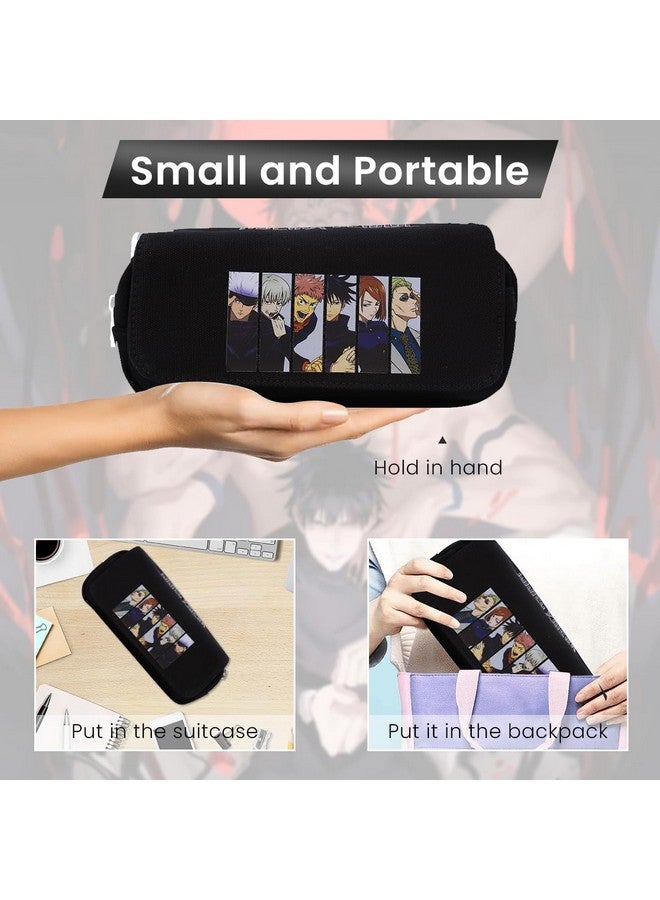 Fancyku Jujutsu Kaisen Polyester Pencil Case, Anime Pencil Pouch, Cartoon Prints Pen Pouch, Large Capacity Pu Pencil Bag Stationery Organizer, Students Gift Children'S Day Gift School Gift (Black) - Image 4