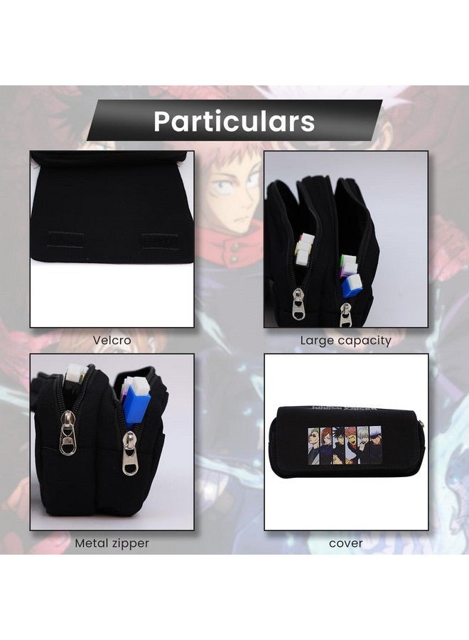 Fancyku Jujutsu Kaisen Polyester Pencil Case, Anime Pencil Pouch, Cartoon Prints Pen Pouch, Large Capacity Pu Pencil Bag Stationery Organizer, Students Gift Children'S Day Gift School Gift (Black) - Image 3