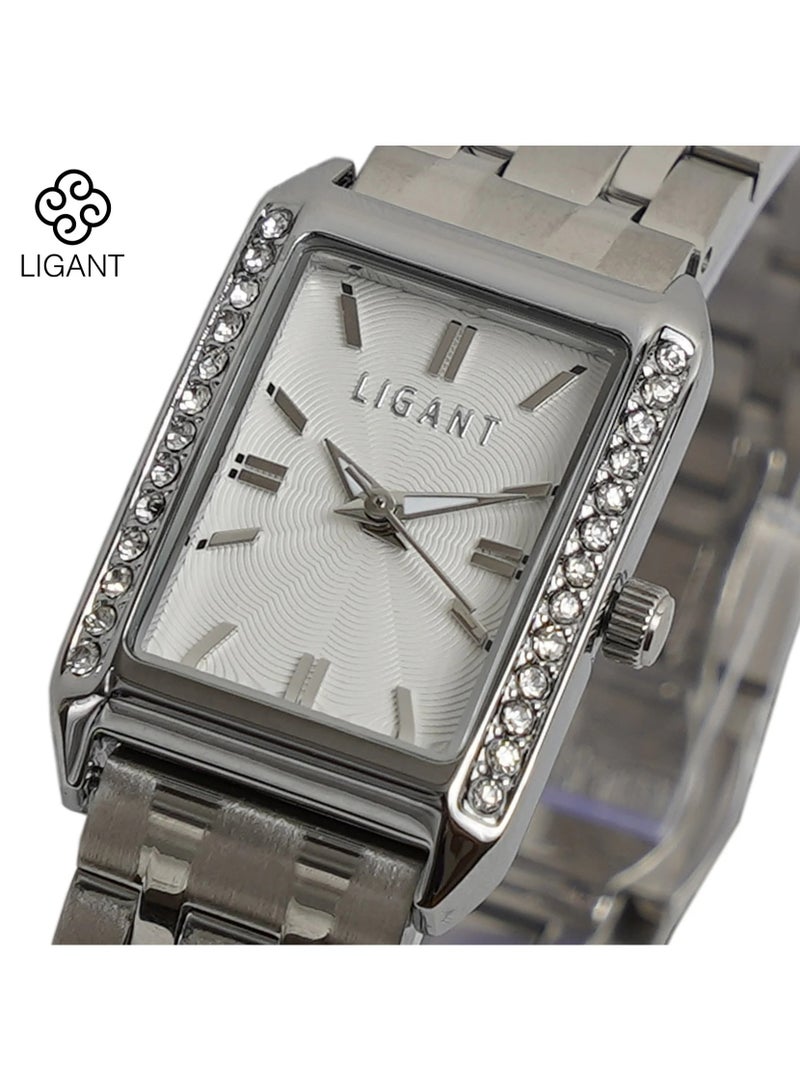 LIGANT Luxury Women's Stainless Steel Watch in Classic Silver - Elegant Modern Design - Rust Resistant Metallic Wristwatch for Events & Daily Wear - Image 2