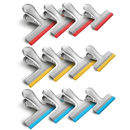 HOUSE AGAIN 12 Pack 3 Sizes Stainless Steel Chip Bag Clips Covered with Silicone - NO More Sharp Edges - Air Tight Seal Bag Clips, 5 Inches, 3 Inches and 2.5 Inches - Image 1