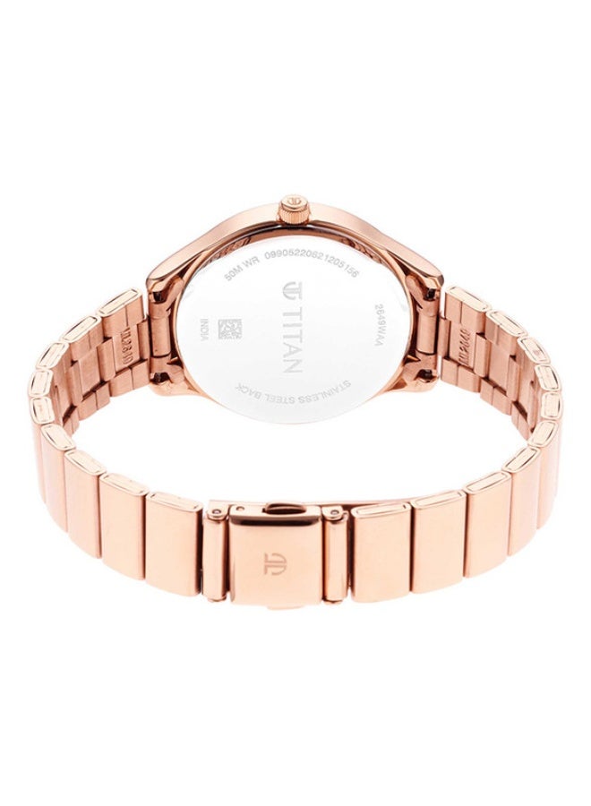TITAN ساعة تيتان ووركوير التناظرية ذات القرص الأبيض المستدير بحزام من الفولاذ المقاوم للصدأ الوردي للنساء -2649WM01 - Image 4