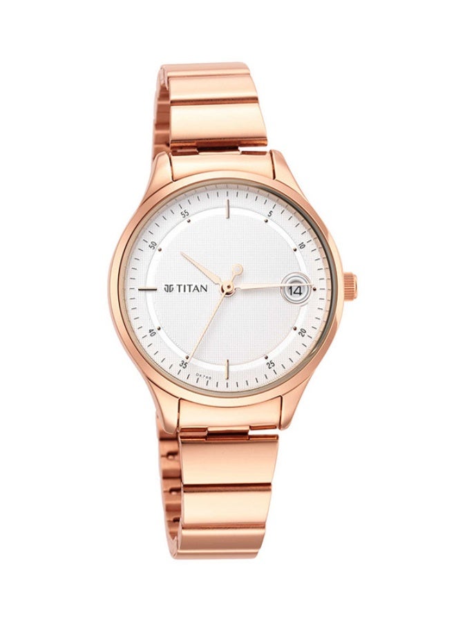 TITAN ساعة تيتان ووركوير التناظرية ذات القرص الأبيض المستدير بحزام من الفولاذ المقاوم للصدأ الوردي للنساء -2649WM01 - Image 1