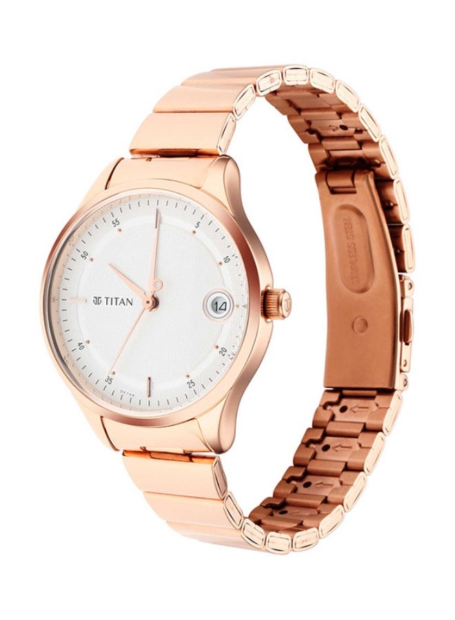 TITAN ساعة تيتان ووركوير التناظرية ذات القرص الأبيض المستدير بحزام من الفولاذ المقاوم للصدأ الوردي للنساء -2649WM01 - Image 2