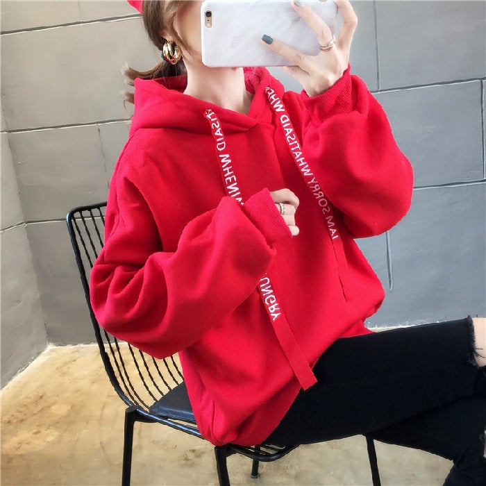 2024 Anti-Pilling Hoodie Autumn Winter Loose Fit Casual Warm Sweatshirt Red - Image 1
