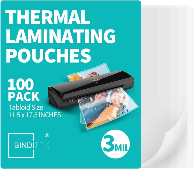 Binditek 100 Pack 3 Mil Thermal Laminating Pouches, 11.5x17.5 Inches Laminating Sheets, for Tabloid Size, Ultra Clear, Glossy, Hold 11x17 Inches, Heat Seal, School Office Supplies - Image 1