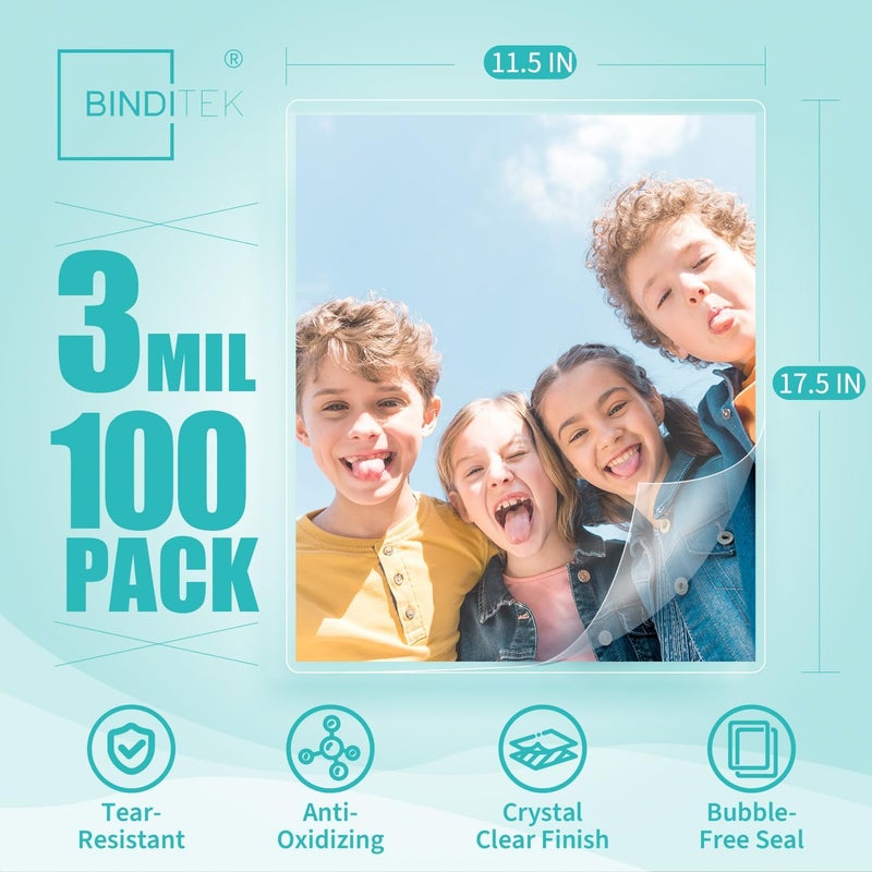 Binditek 100 Pack 3 Mil Thermal Laminating Pouches, 11.5x17.5 Inches Laminating Sheets, for Tabloid Size, Ultra Clear, Glossy, Hold 11x17 Inches, Heat Seal, School Office Supplies - Image 2