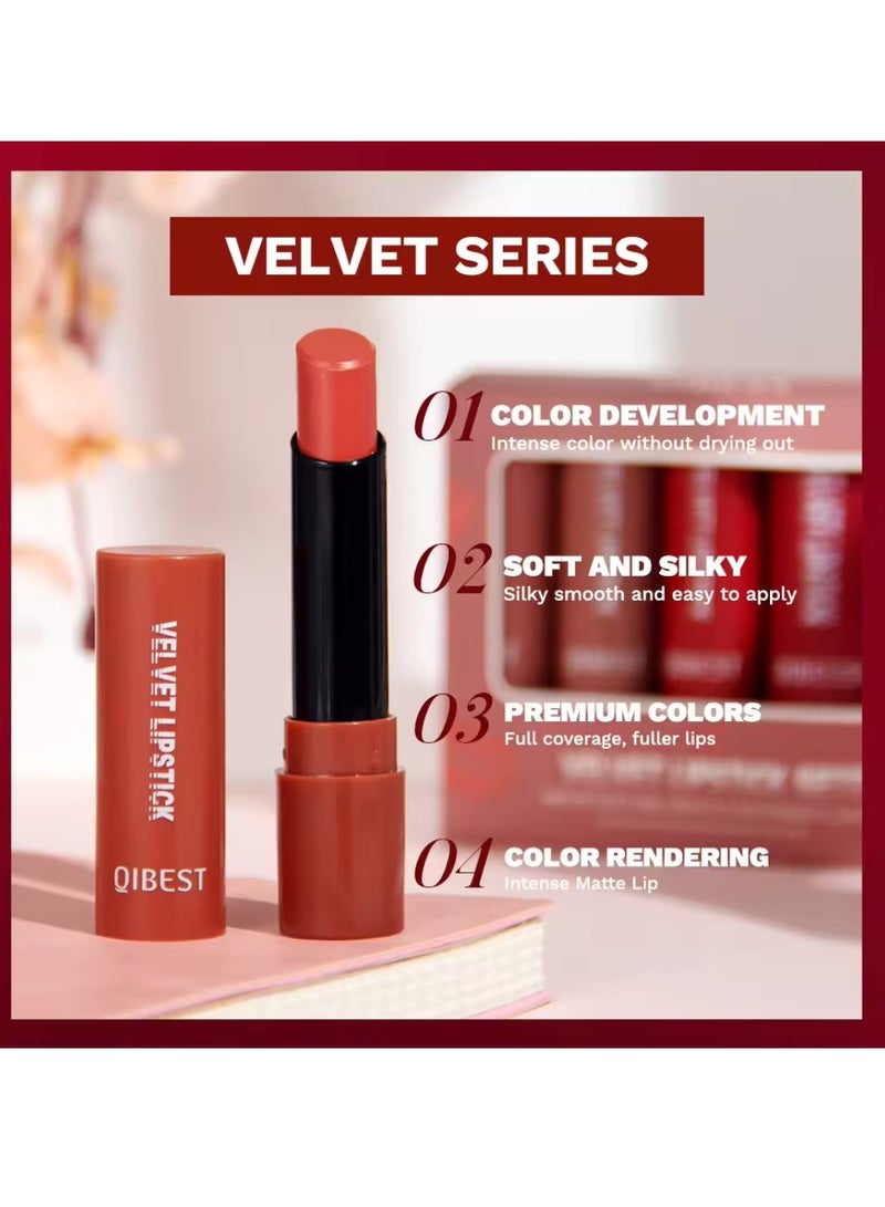 QiBest 5 Colors Velvet Lipstick Set Velvet Matte Texture Lipstick Set Creamy Cover Soft Matte Full Coverage Lipstick Set Long Lasting Non Drying Nourishing Matte Lipstick Set B - Image 4