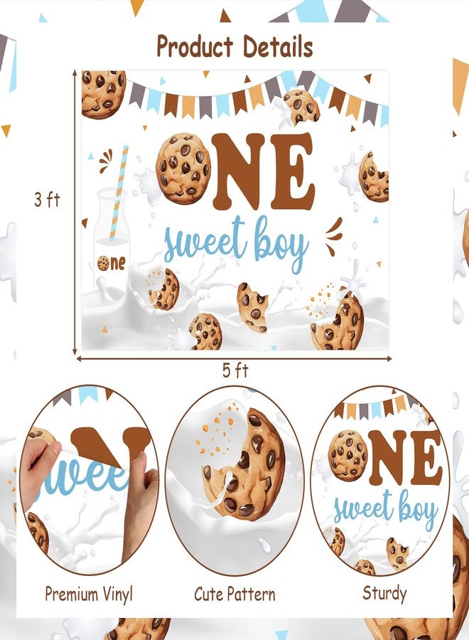 Balterever Boys Milk and Cookies 1st Birthday Decoration - One Sweet Boy Backdrop, Cake Topper for One Year Old - Image 5