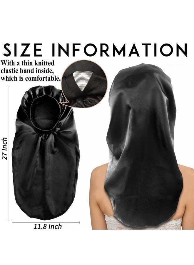 Gelme Nutri 2Pcs Long Satin Bonnet Sleep Cap,Extra Large Braids Bonnets for Sleeping,Long Hair,Soft&Comfortable Elastic Band Bonnets for Women Night Sleep,Hair Bonnets for Women Satin (Black+Green Pattern) - Image 2